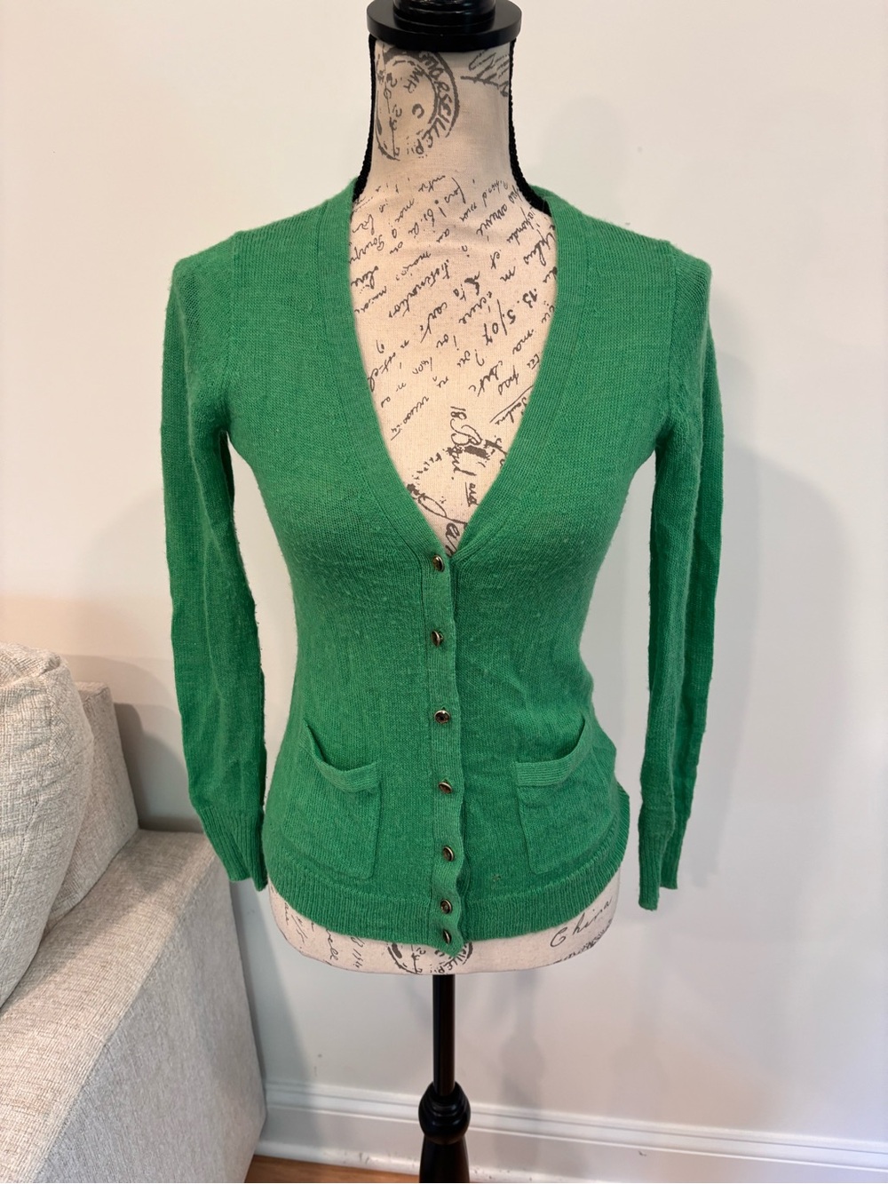 J.CREW ITALIAN-SPUN ALPACA BLEND green cardigan size XS